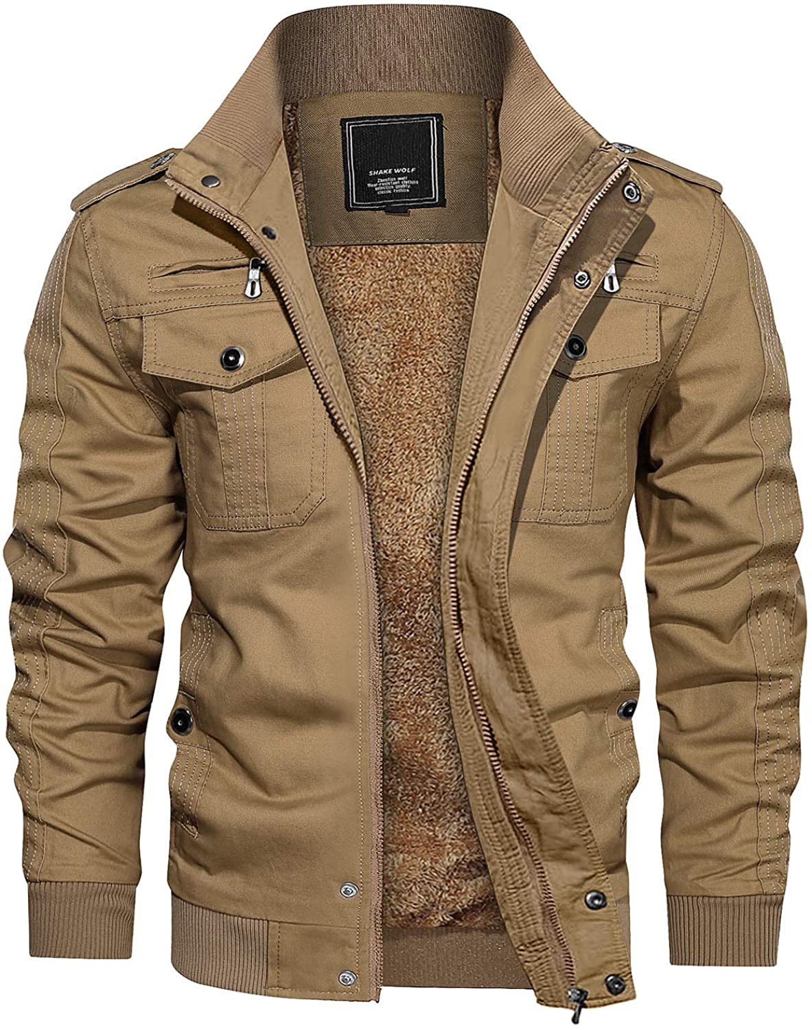 CRYSULLY Men's Winter Casual Thicken Multi-Pocket Field Jacket Outwear ...