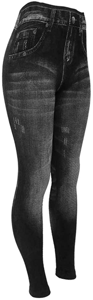 KRISP Denim Look Fleece Lined Leggings, Black, S/M, 7267-BLK-SM at