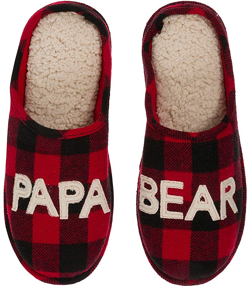 Dearfoams Men's Buffalo Check Papa Bear Family Clog Slip On Slippers 