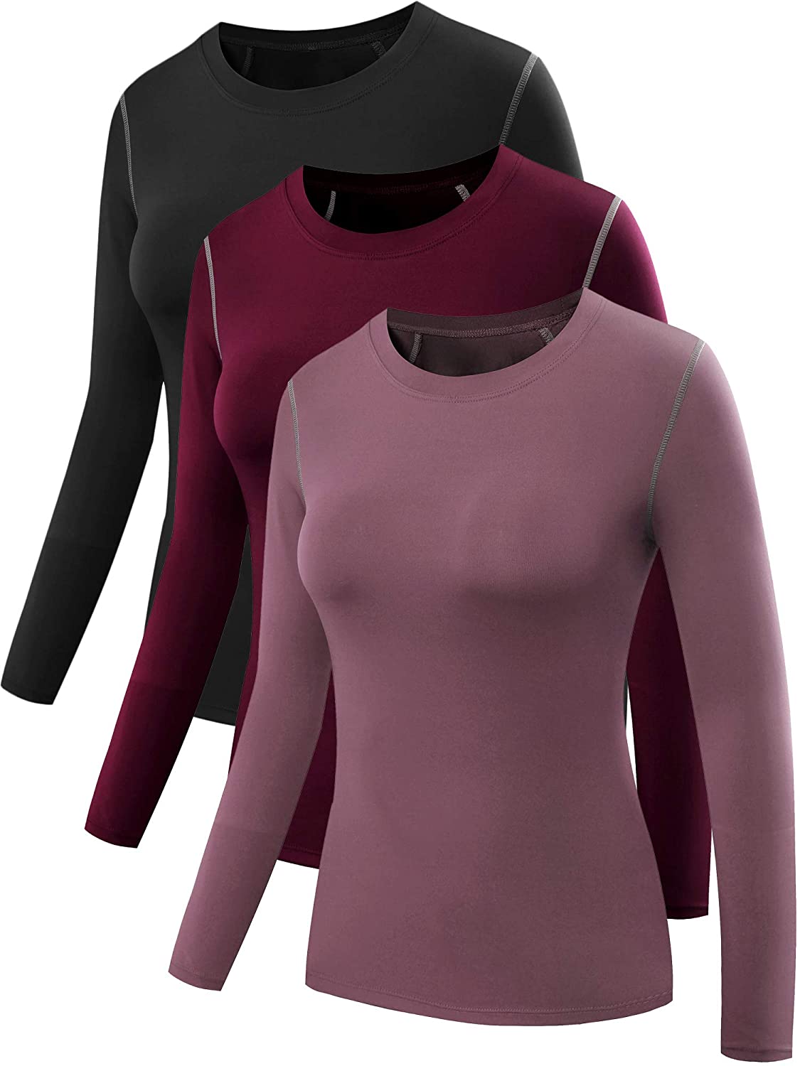 Neleus Women's 3 Pack Athletic Compression Long Sleeve T Shirt Dry