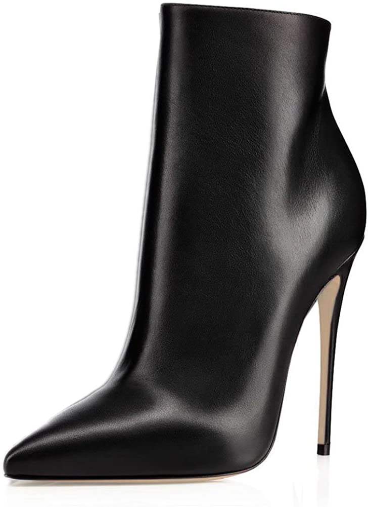 COLETER Women's Black Ankle Boots Closed Pointed Toe Stilettos Autumn Dress Booties 