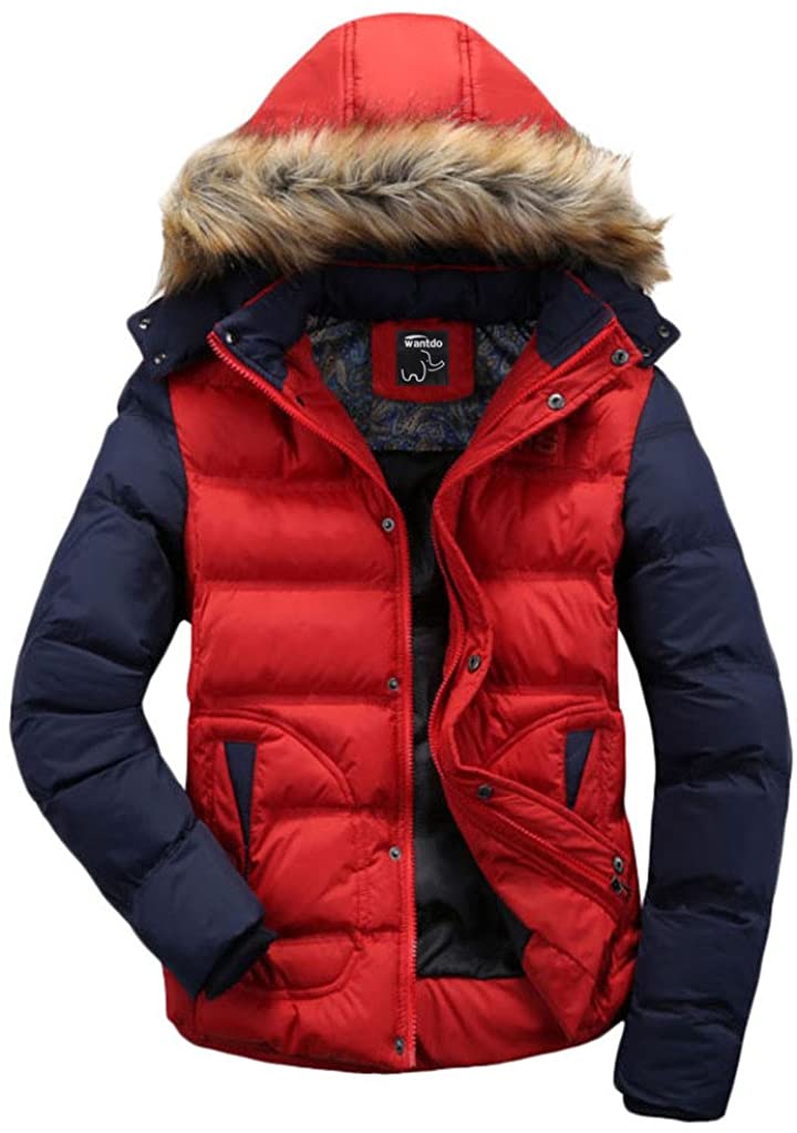 Winter Coat Warm Padded Jacket, Men S Winter Puffer Coat Warm Faux Fur Hooded Jacket