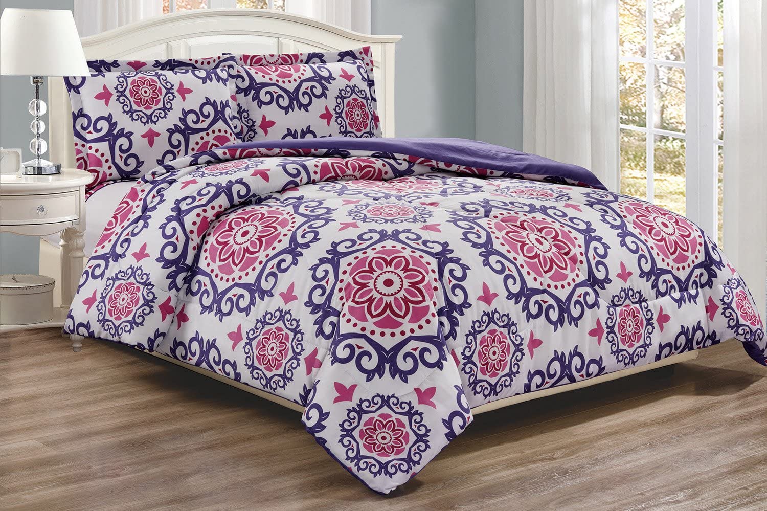 3-Piece Fine Printed Comforter Set Reversible Soft Down 