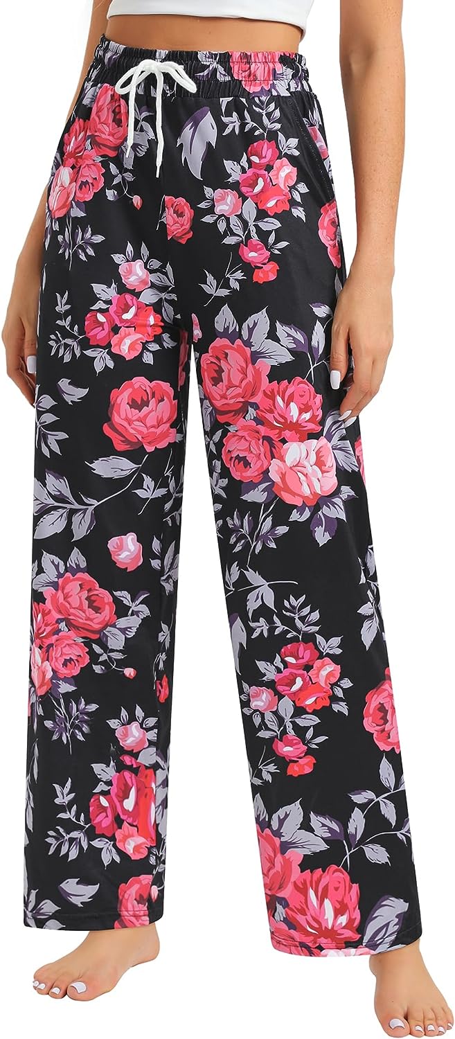 Alimens & Gentle Womens Pajama Pants Stretch Bottoms Cotton Drawstring  Lounge Sleepwear with Pockets