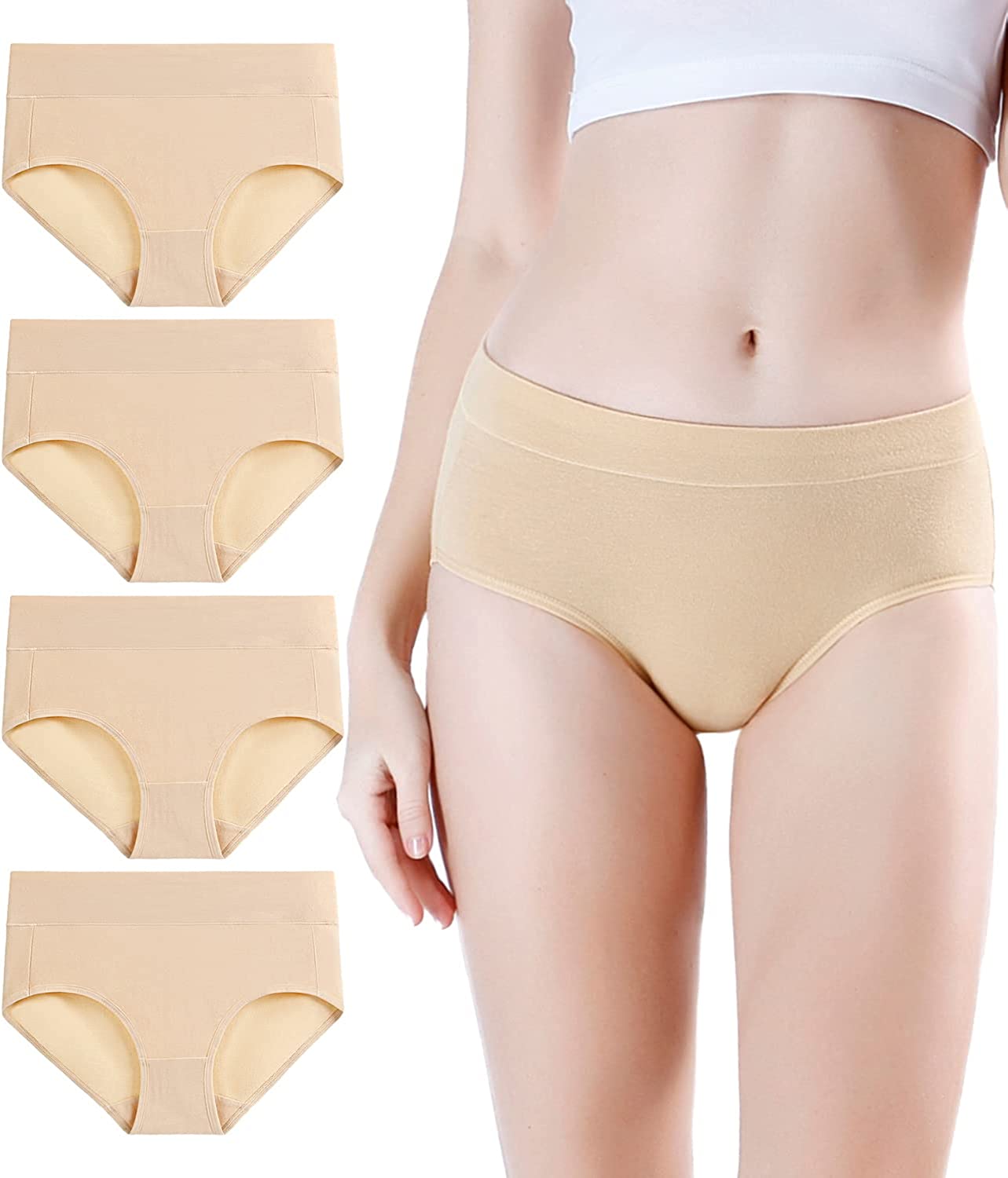 wirarpa Women's Cotton Stretch Underwear Soft Mid Rise Briefs Underpants 4  Pack