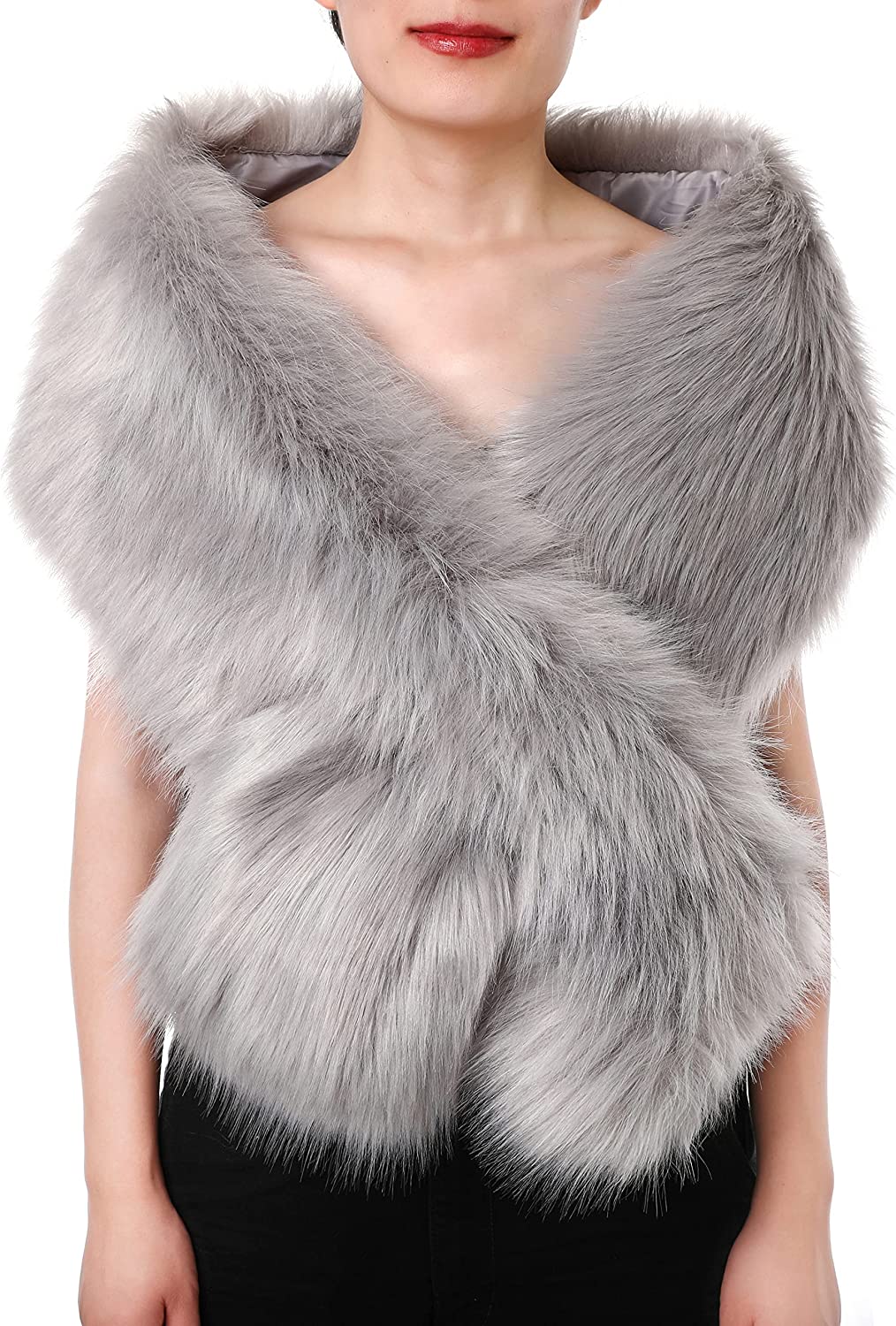 Dikoaina Women's Winter Fake Faux Fur Scarf Wrap Collar Shawl Shrug