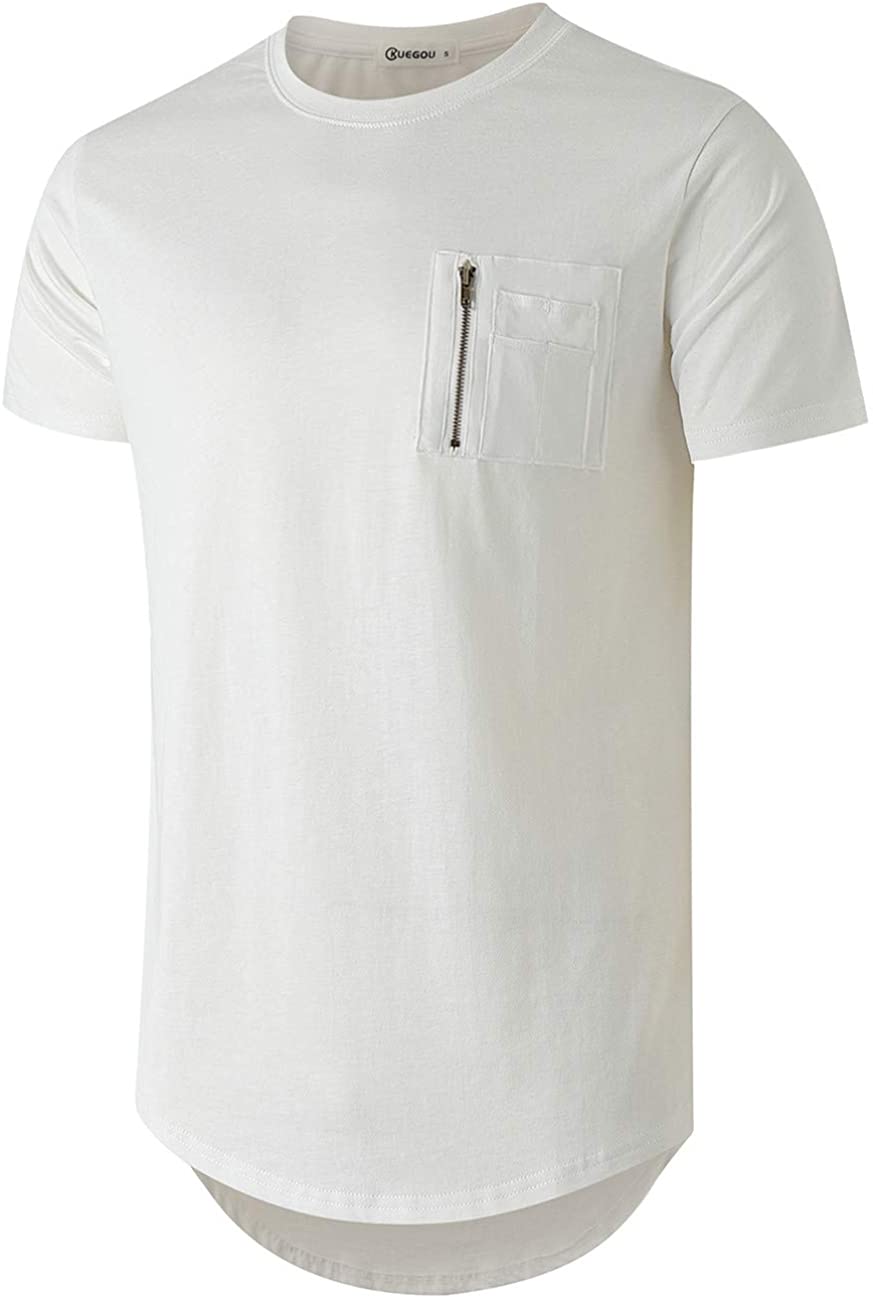 KLIEGOU Mens 100% Cotton Hipster Hip Hop Crewneck T-Shirt with Zip Pocket