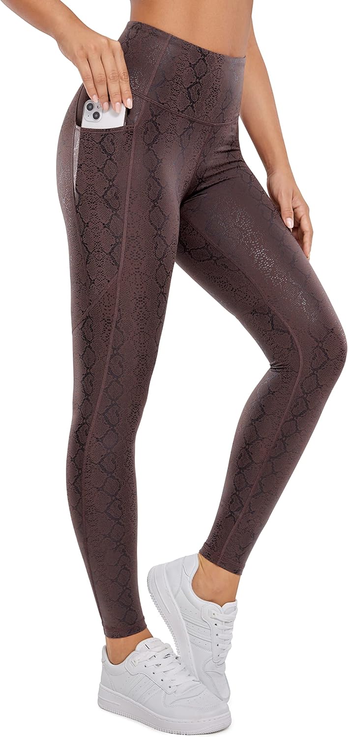 CRZ YOGA Matte Faux Leather Leggings for Women 28'' - High Waisted Stretch  Pleat