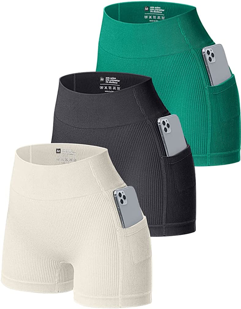 OQQ Womens 3 Pack High Waisted Athletic Shorts Size Large - beyond exchange