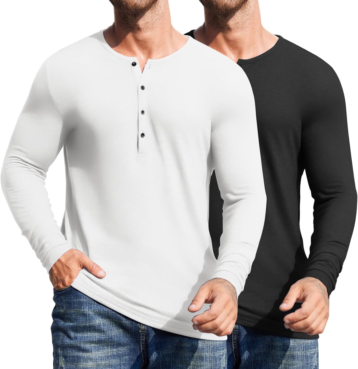 COOFANDY Men's 2Pack Slim Fit Henley Shirts Long Sleeve Lightweight Fashion  Casu