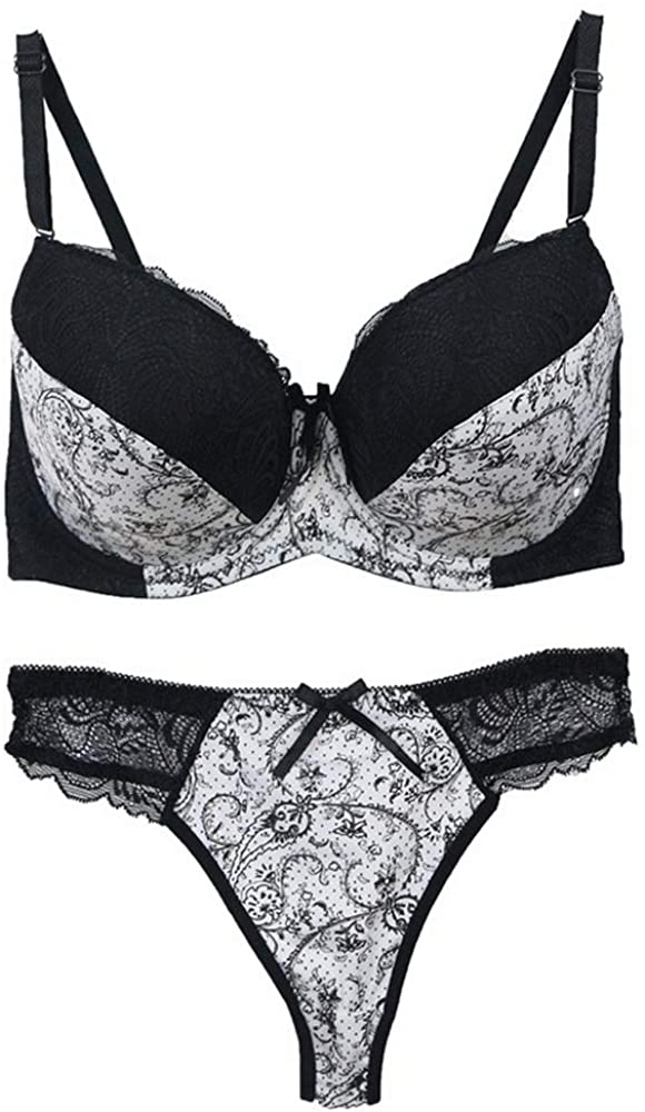 Swbreety Women's Comfortable Push Up Embroidery Lace Bra and Panty Set Plus  Size
