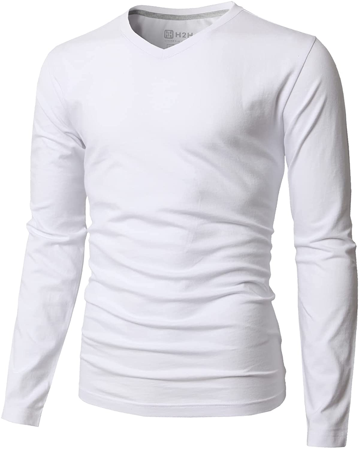 H2H Mens Casual Slim Fit Long Sleeve V-Neck T-Shirts 