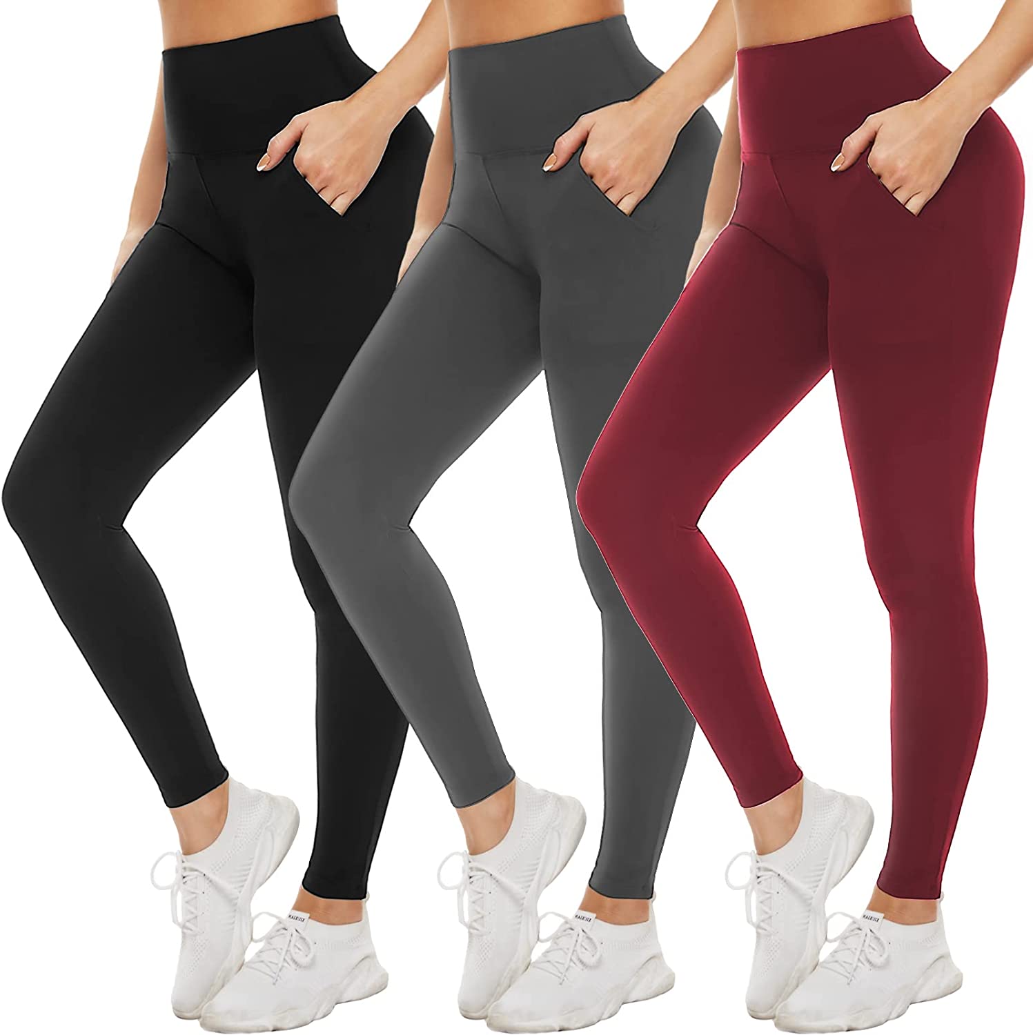 NEW YOUNG 3 Pack Leggings with Pockets for Women,High Waisted Tummy Control  Work