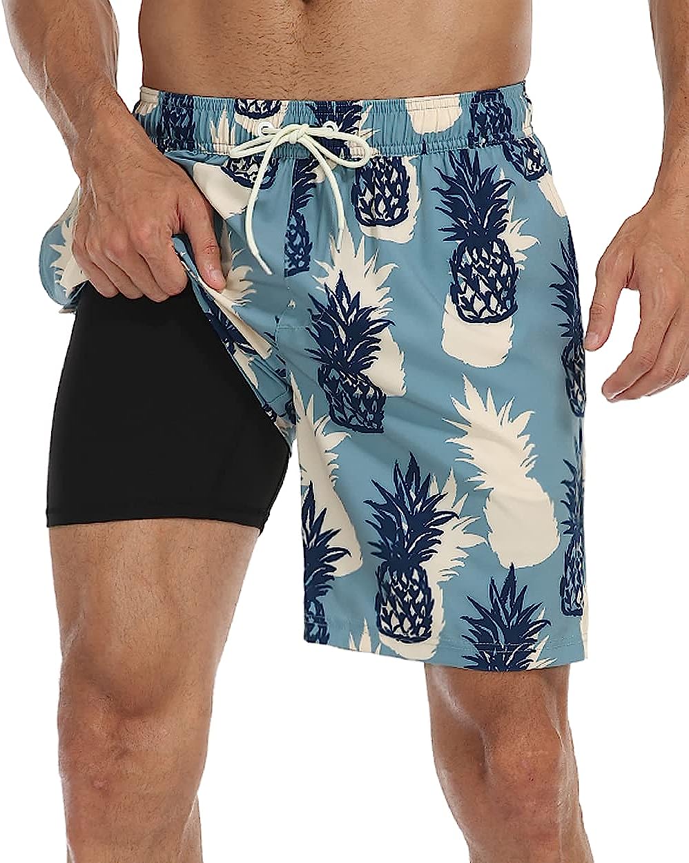 Nonwe Men's Swim Trunks with Compression Liner Quick Dry 2 in 1 Summer  Board Shorts with Pockets