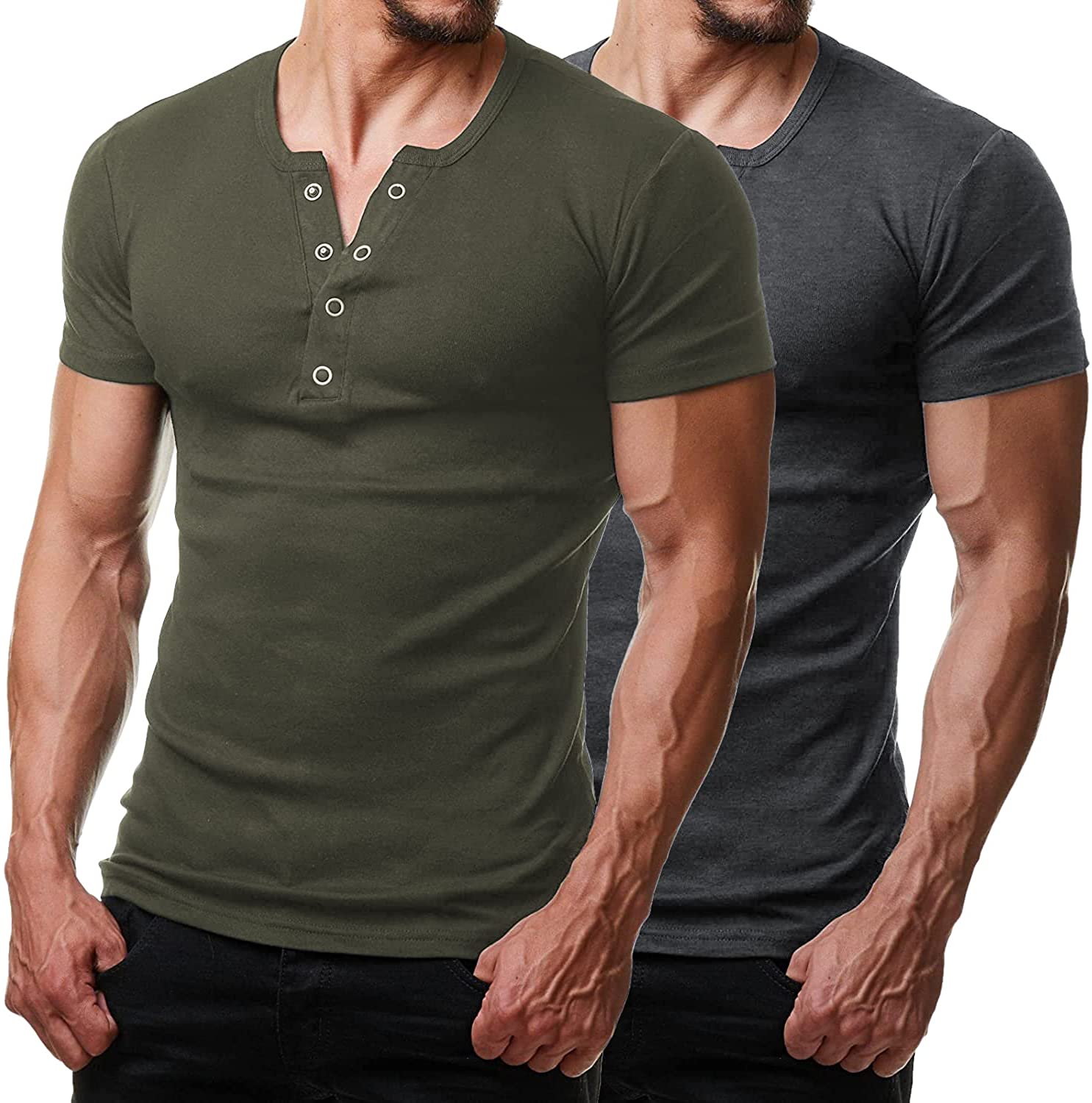 COOFANDY Men 2 Pack Muscle Shirt Bodybuilding Gym Workout Shirt Short Sleeve Tee 
