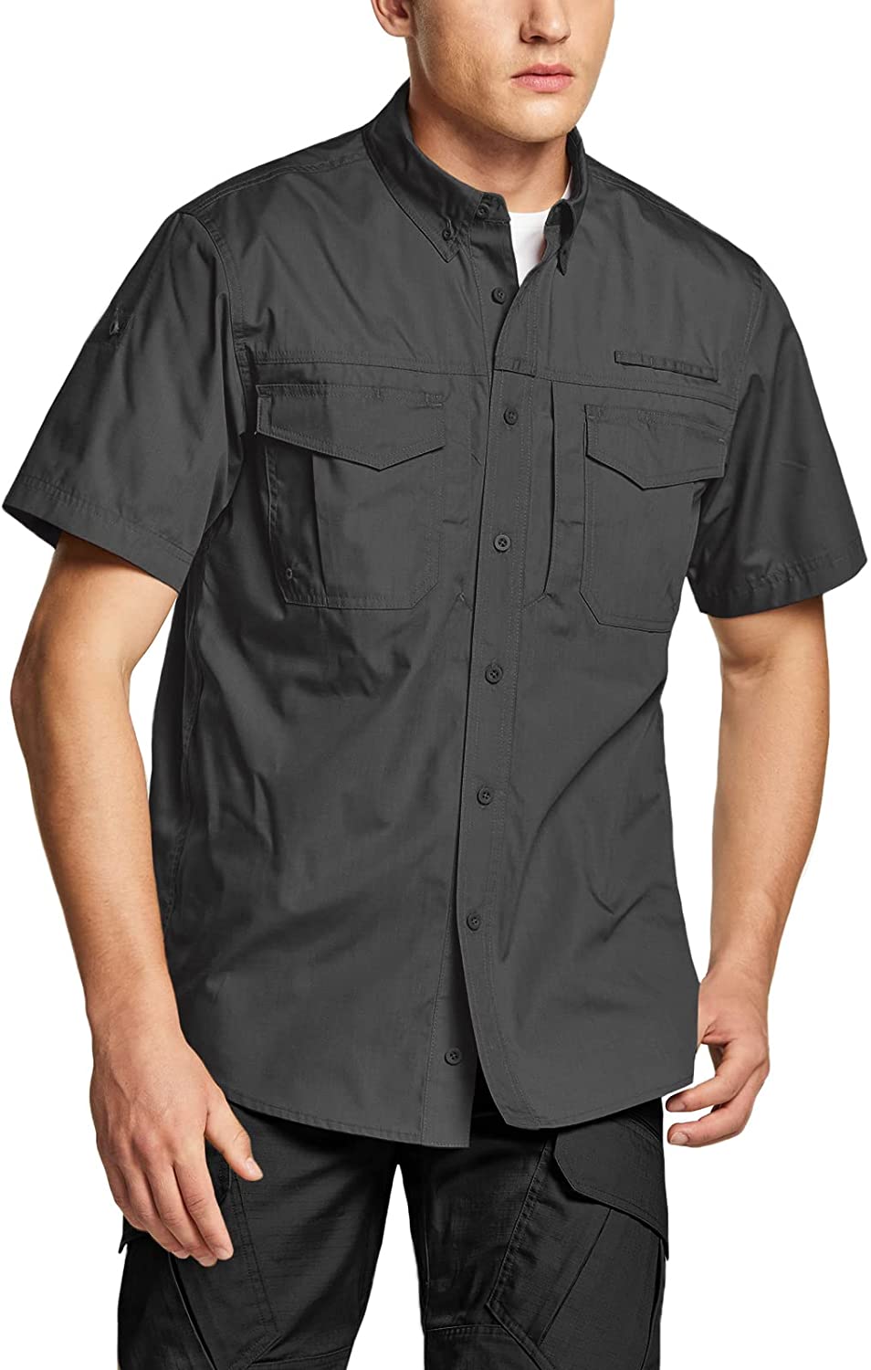 Breathable Hiking Shirt Outdoor UPF 50 Ripstop Military Tactical Shirts CQR Men's Short Sleeve Work Shirts 
