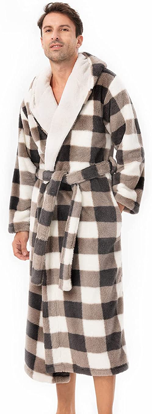 DAVID ARCHY Mens Soft Fleece Plush Robe Full Length Long Bathrobe