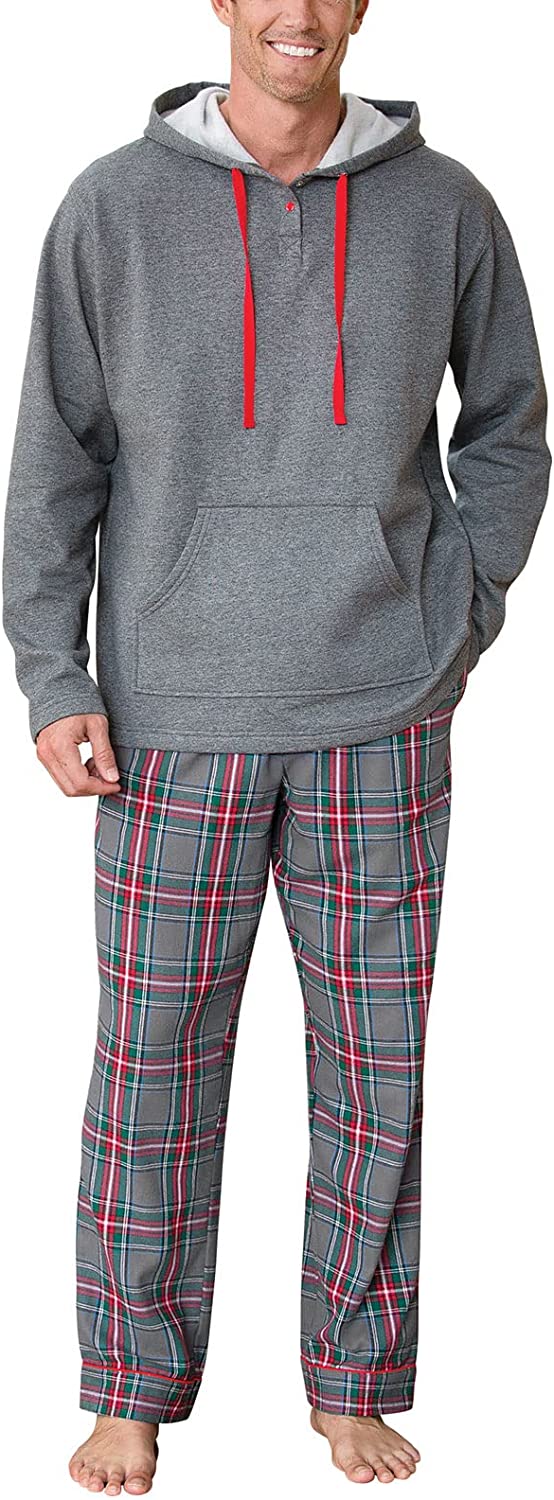 PajamaGram Mens Flannel Pajamas Sets - Warm Hooded Pajamas for Men