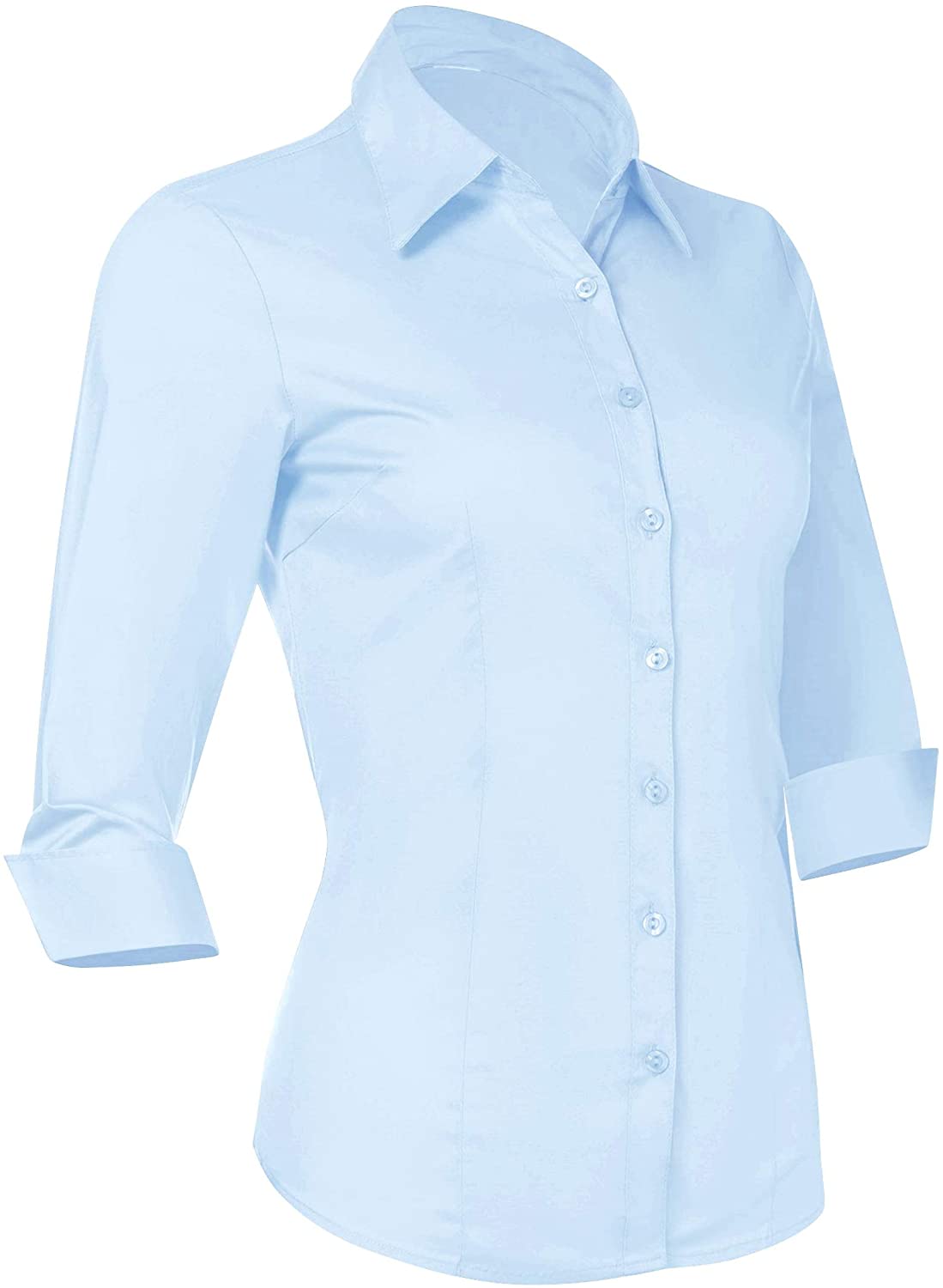 Button Down Shirts for Women 3 4 Sleeve Fitted Dress Shirt and Blouses Work Top 