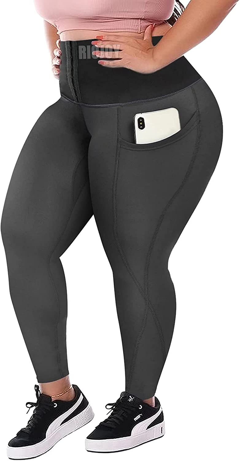 RIOJOY Corset Leggings for Women Tummy Control Waist Trainer Attached High Waist Cincher Body Shaper Yoga Pants 