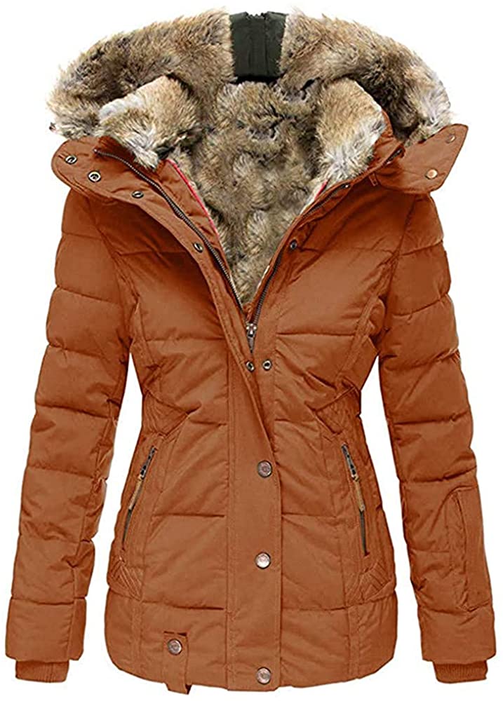 Remikstyt Womens Coats Winter Zipper Hooded Faux Fur Inside Down Jackets