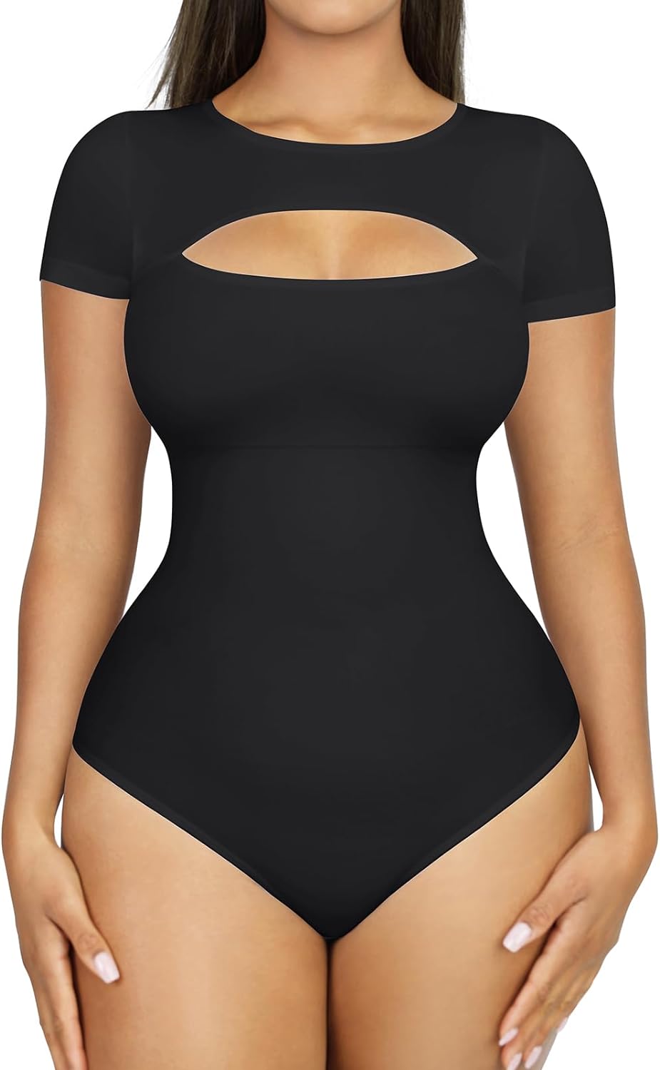 FeelinGirl Seamless Short Sleeve Bodysuit for Women Tummy Control