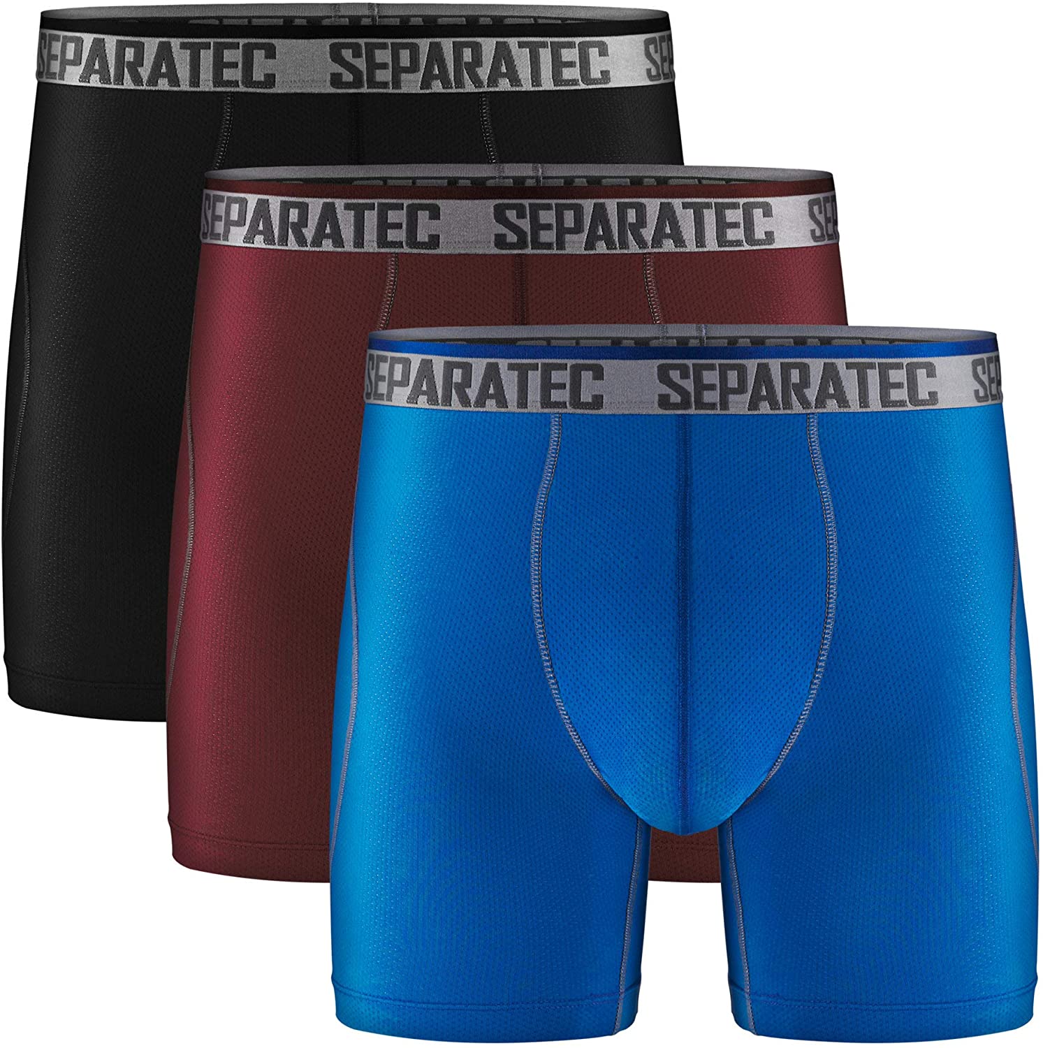 Separatec Mens Underwear 3 Pack Dual Pouch Sport Quick Dry Performance Boxer Briefs 