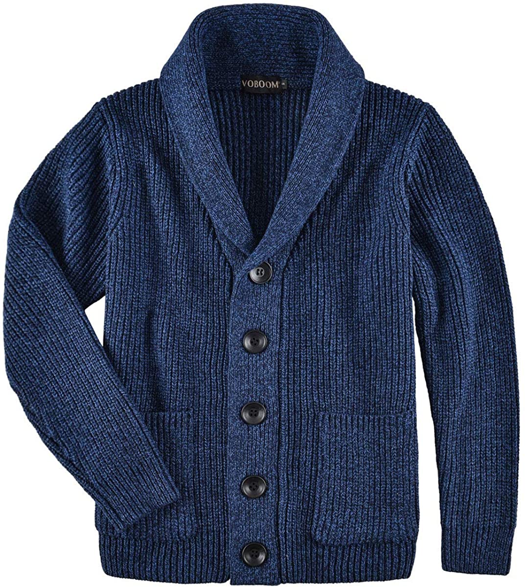 VOBOOM Men's Knitwear Button Down Shawl Collar Cardigan Sweater with ...