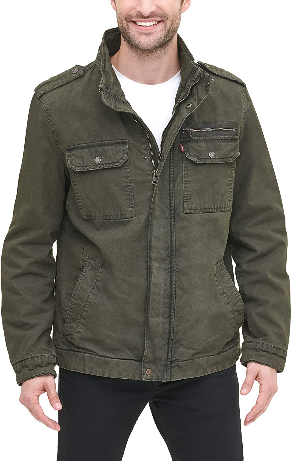 Levi's Men's Washed Cotton Two Pocket Military Jacket (Standard and Big &  Tall)