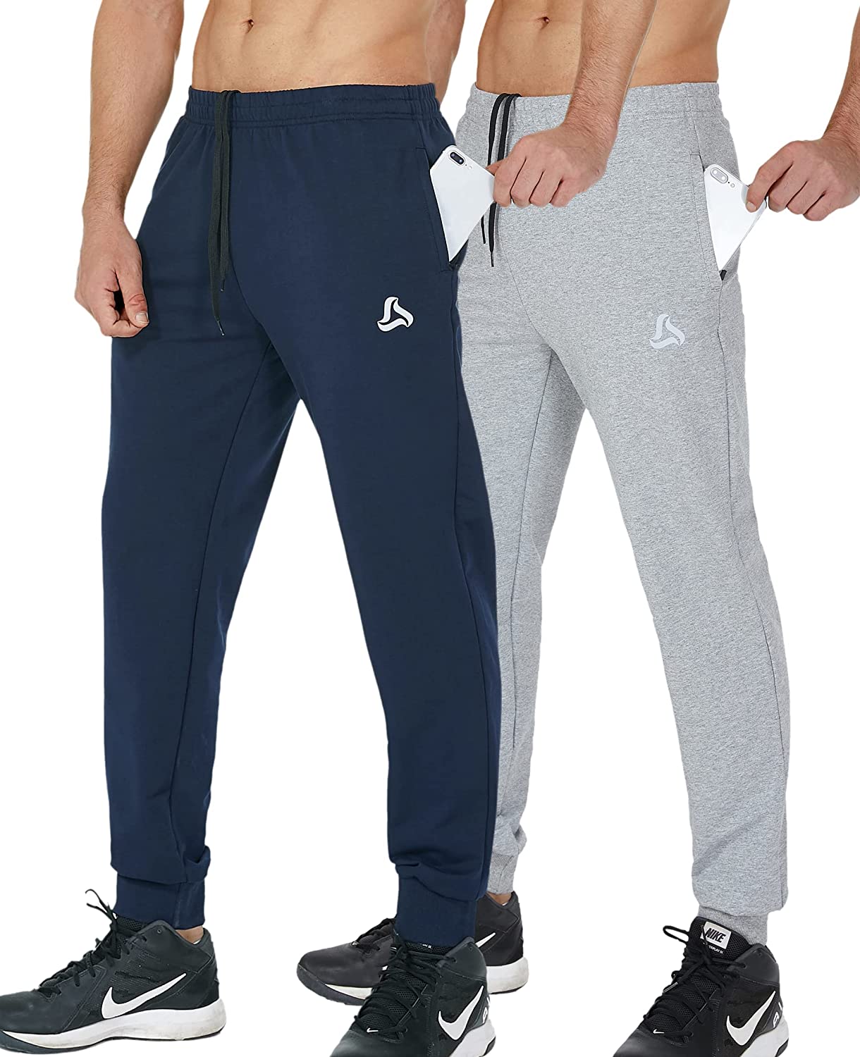 SILKWORLD 1~2 Pack Men's Sweatpants with Zipper Pockets Athletic Lounge Jogger Pants 