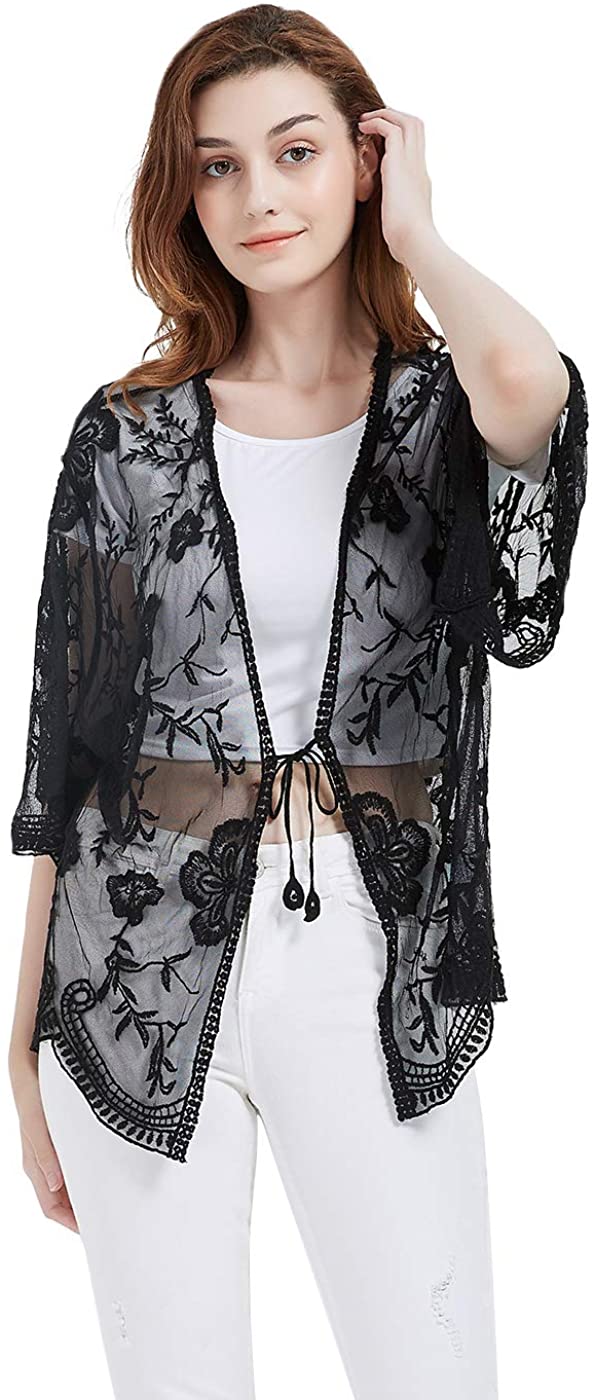 Anna-Kaci Womens Short Embroidered Lace Kimono Crop Cardigan with Half  Sleeves | eBay