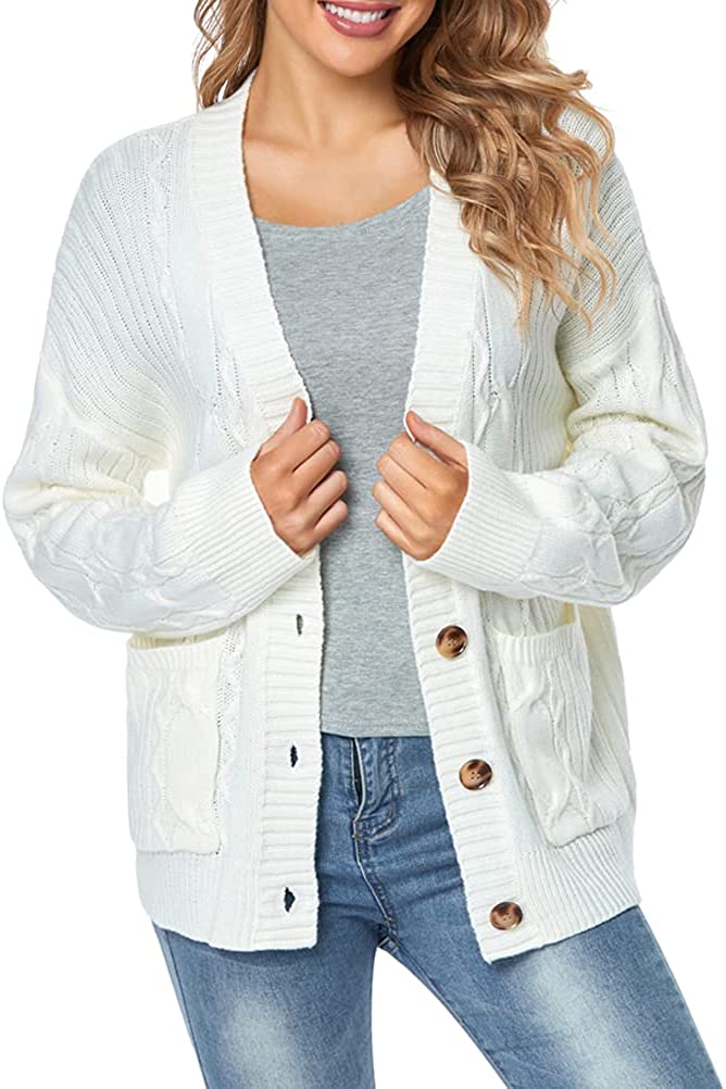 Oversized Chunky Knit Button Closure with Pockets Fuinloth Women's Cardigan Sweater 