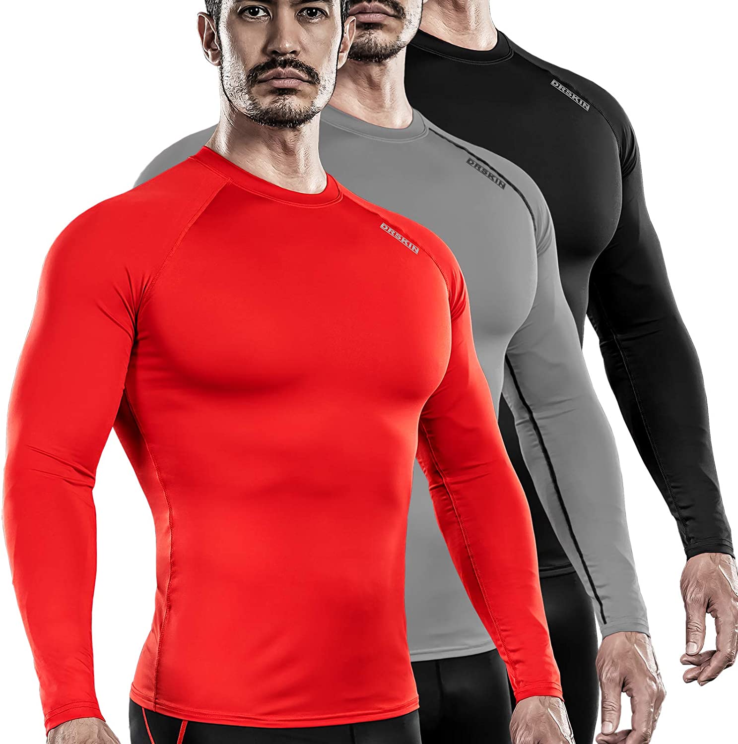 DRSKIN Men's Long Sleeve Compression Shirts Top Sports Workout Running Athletic