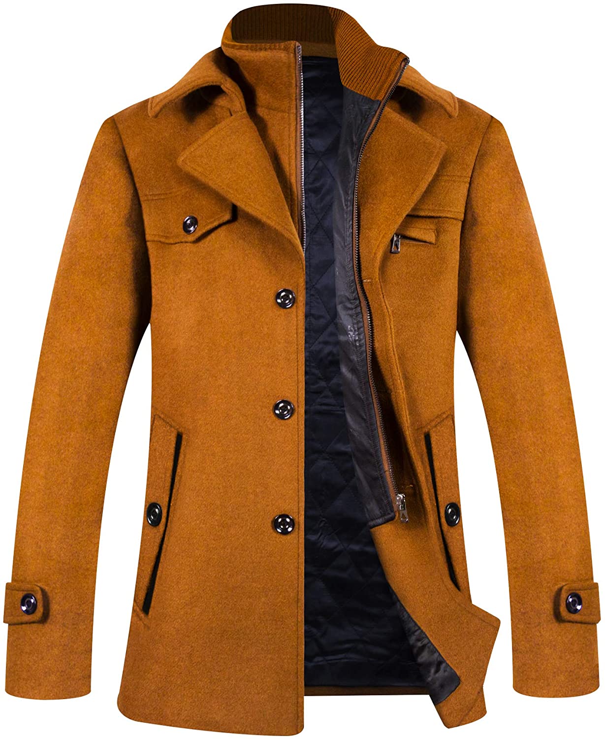 ELETOP Men's Coat 80% Wool Blend Trench Coat Winter French Business Overcoat Single Breasted Long Top Coat 