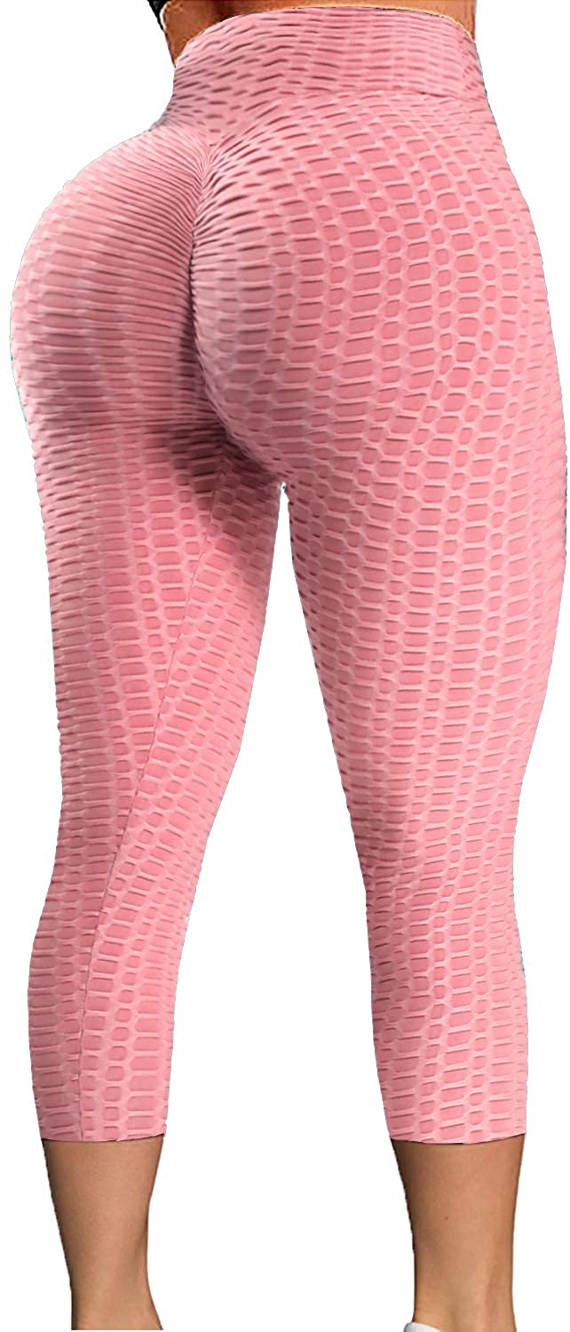 YOFIT Womens Butt Lift Ruched Capri High Waist Yoga Pants Solid