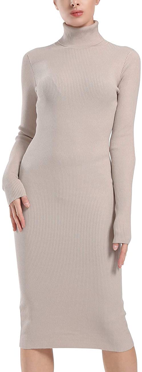 ninovino Women's Turtleneck Ribbed Knit Long Sleeve Slim Fit Sweater Dress  : : Clothing, Shoes & Accessories