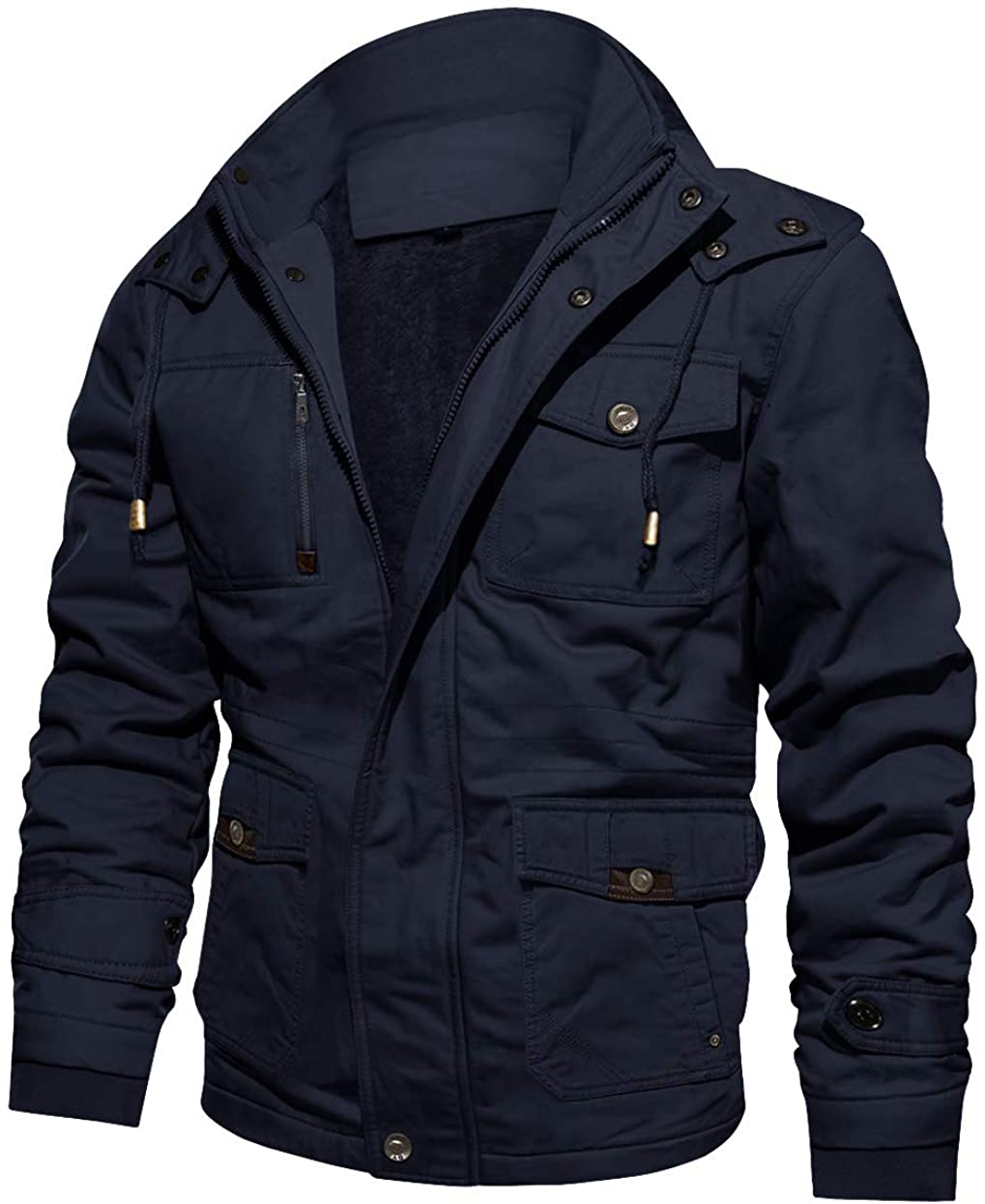 CRYSULLY Men's Winter Casual Thicken Multi-Pocket Outwear Jacket Coat with  Remov