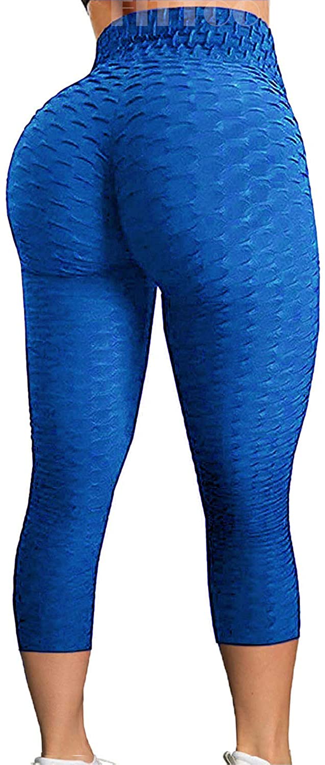 Women High Waist Legging Pants Thread Seamless Floral Print Tight Butt Lift  Shaping Workout Yoga Trousers (M, B Blue)