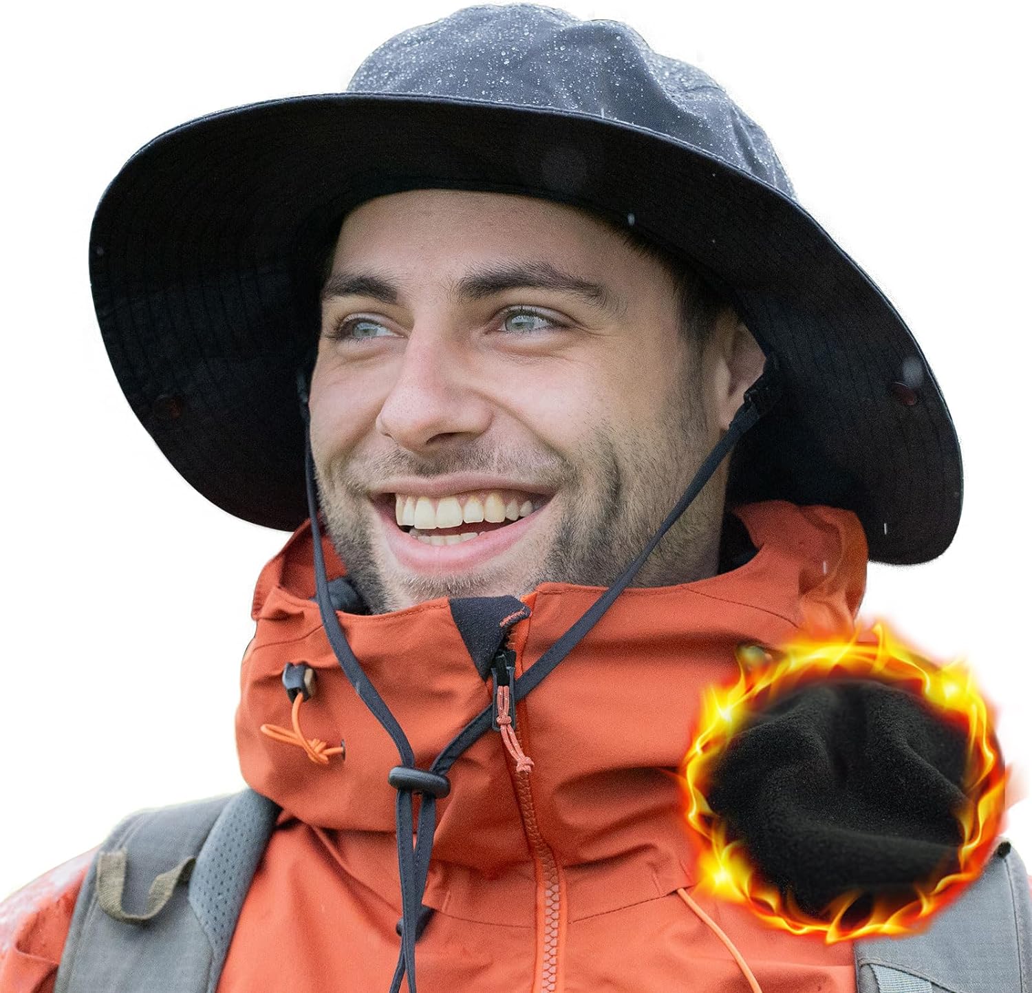 TOP-EX Oversized XL XXL Waterproof Winter Bucket Fleece Lined Rain Hat for Men Cold Weather Hiking Fishing Outdoor 57-65CM