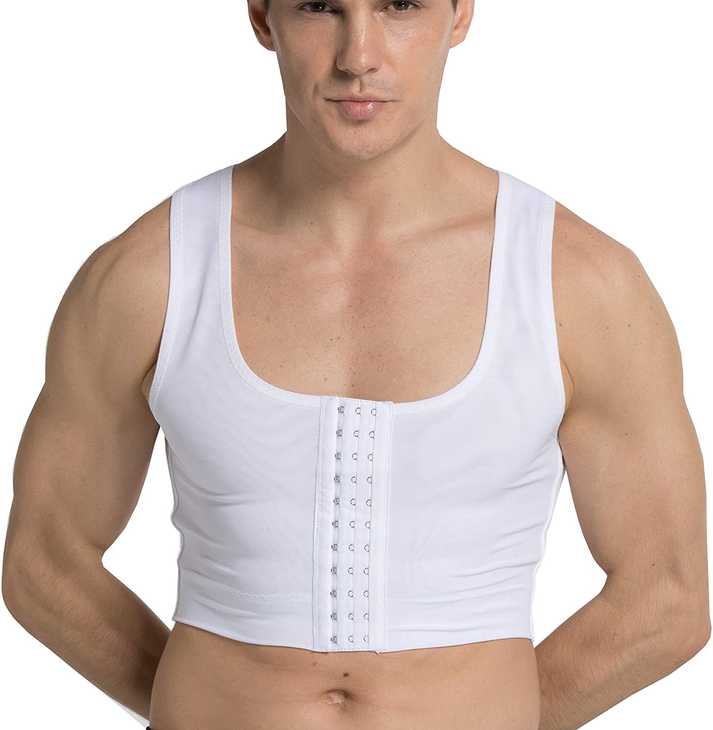 iYunyi Men's Body Shaper Chest Binder Flat Compression 3 Rows Clasp Bust Corset Vests