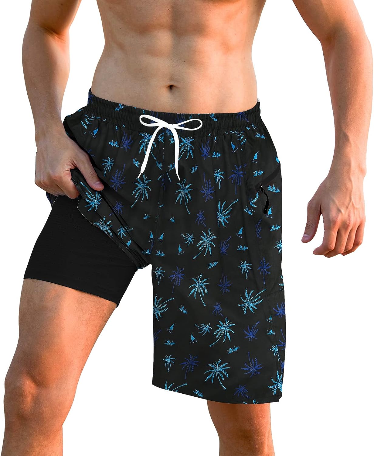 Cozople Mens Swim Trunks with Compression Liner 9 inch Bathing Suit Quick  Dry Sw