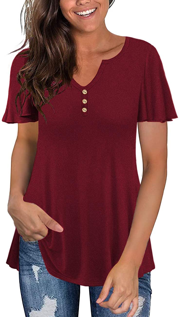 Tralilbee Women's Plus Size Long Sleeve Flowy Henley Shirt V Neck Tunic Tops