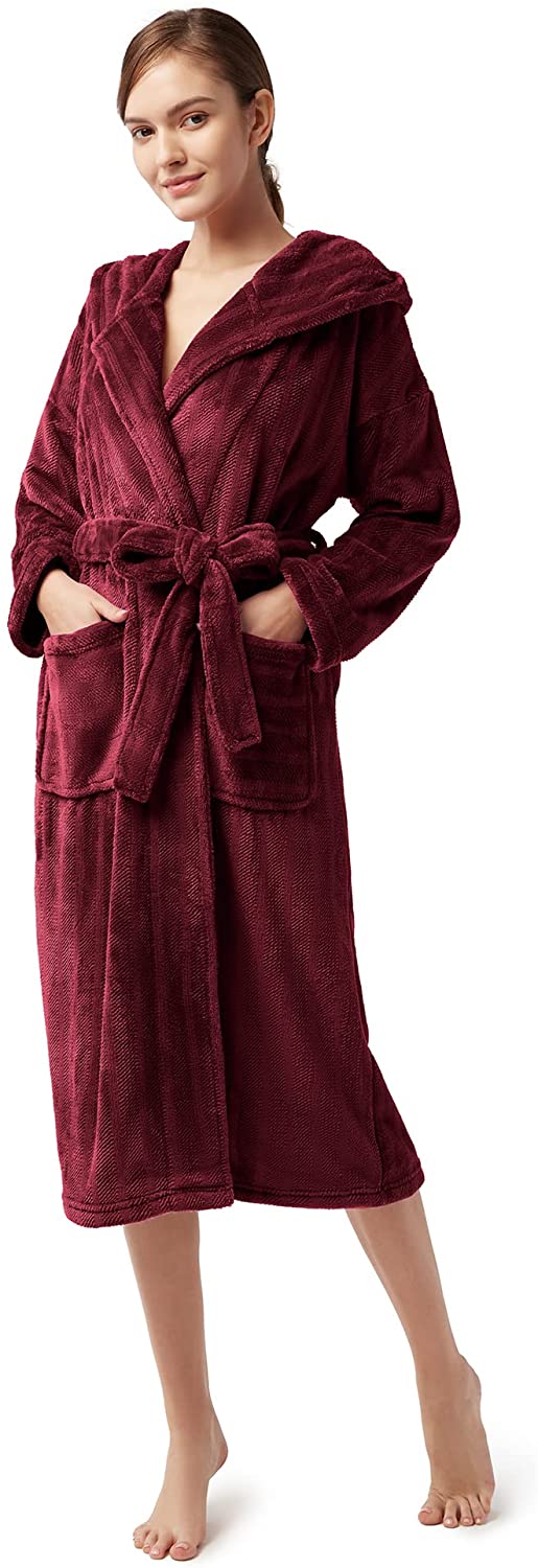 thumbnail 8  - SIORO Womens Plush Robe with Hood, Long Flannel Fleece Bathrobe for women Warm a