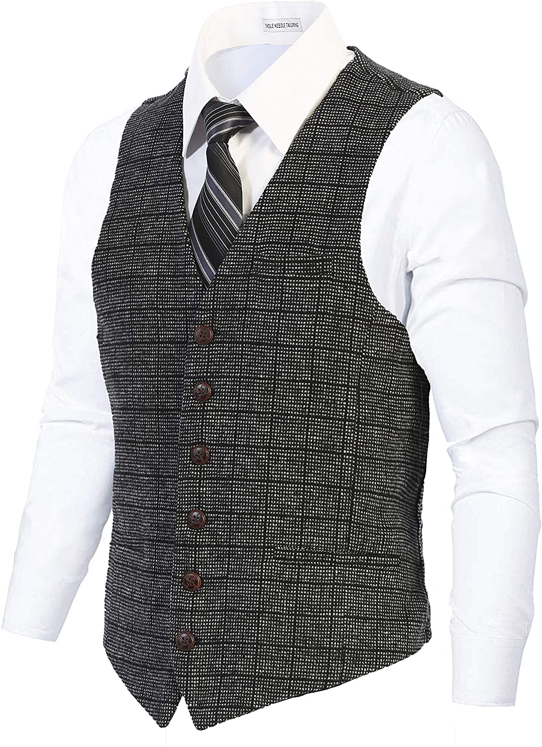 Gioberti Men's 6 Button Slim Fit Formal Herringbone Tweed Vest