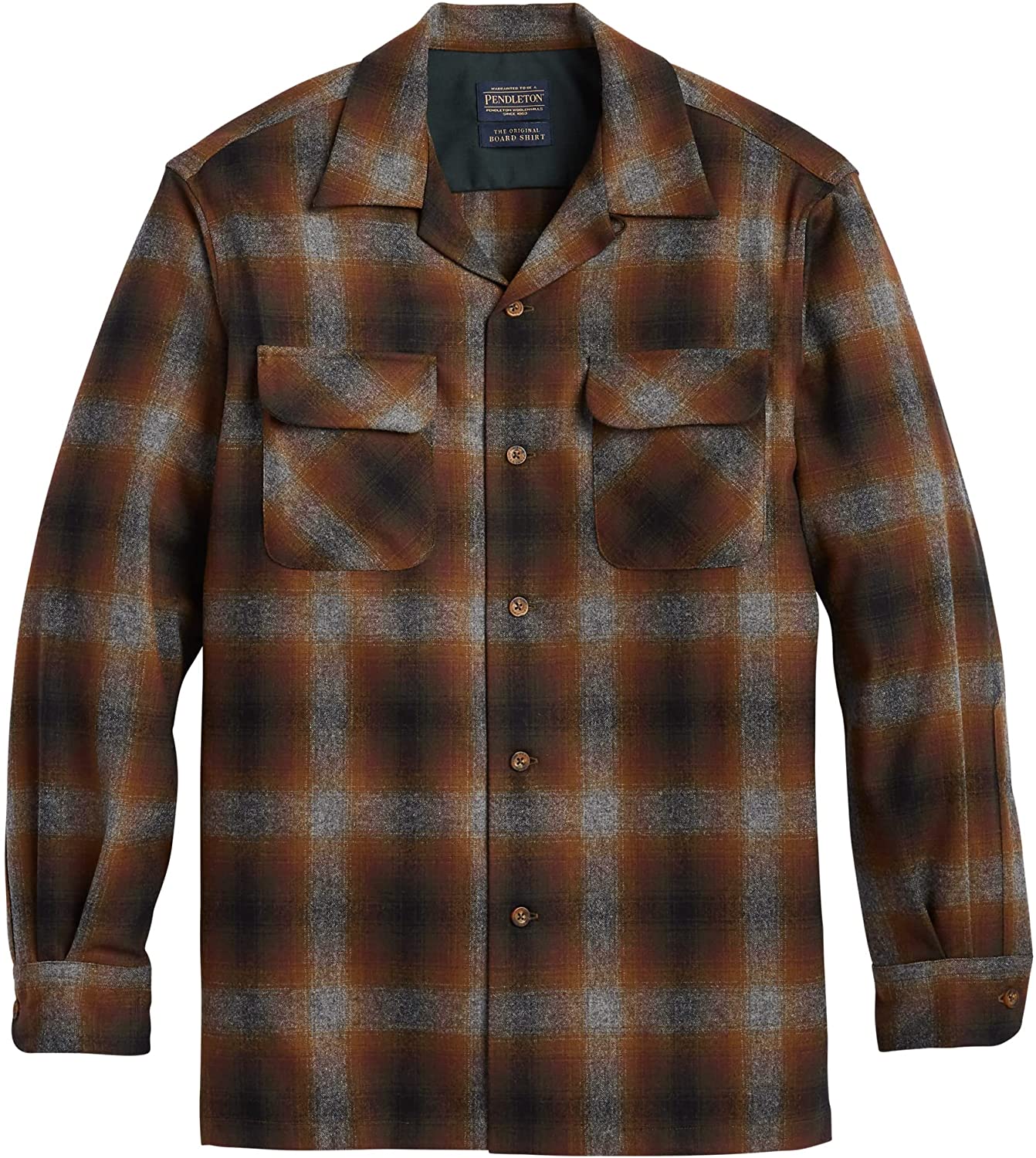 Pendleton, Men's Long Sleeve Fitted Board Shirt, Brown Ombre, Large