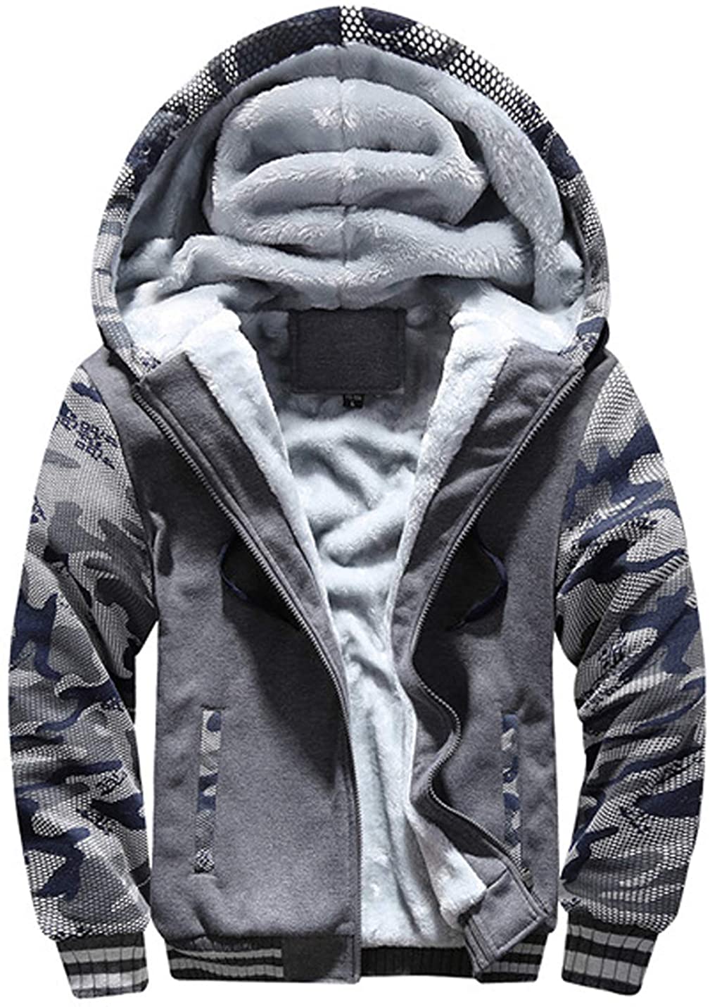 Hongsui Men's Winter Plus Velvet Padded Zipper Hooded Warm Sweater Jacket