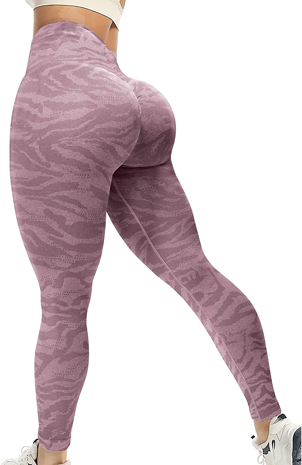 YEOREO Women Camo Workout Scrunch Butt Leggings Seamless High Waisted  Athletic Yoga Leggings, #0 Leopard Black, Small