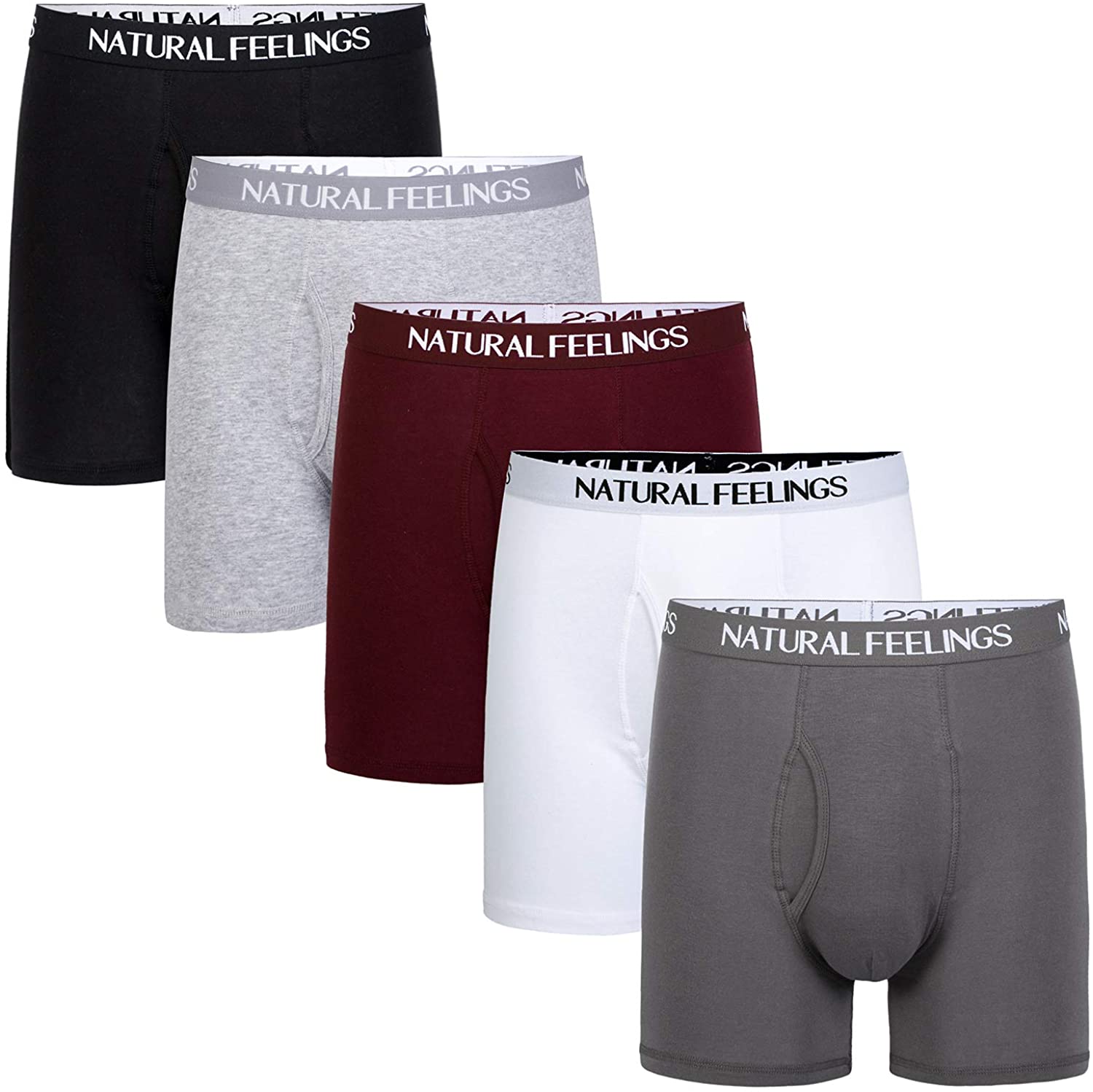 Natural Feelings Mens Underwear Boxer Briefs Men Pack of 5 Soft Cotton Open  Fly