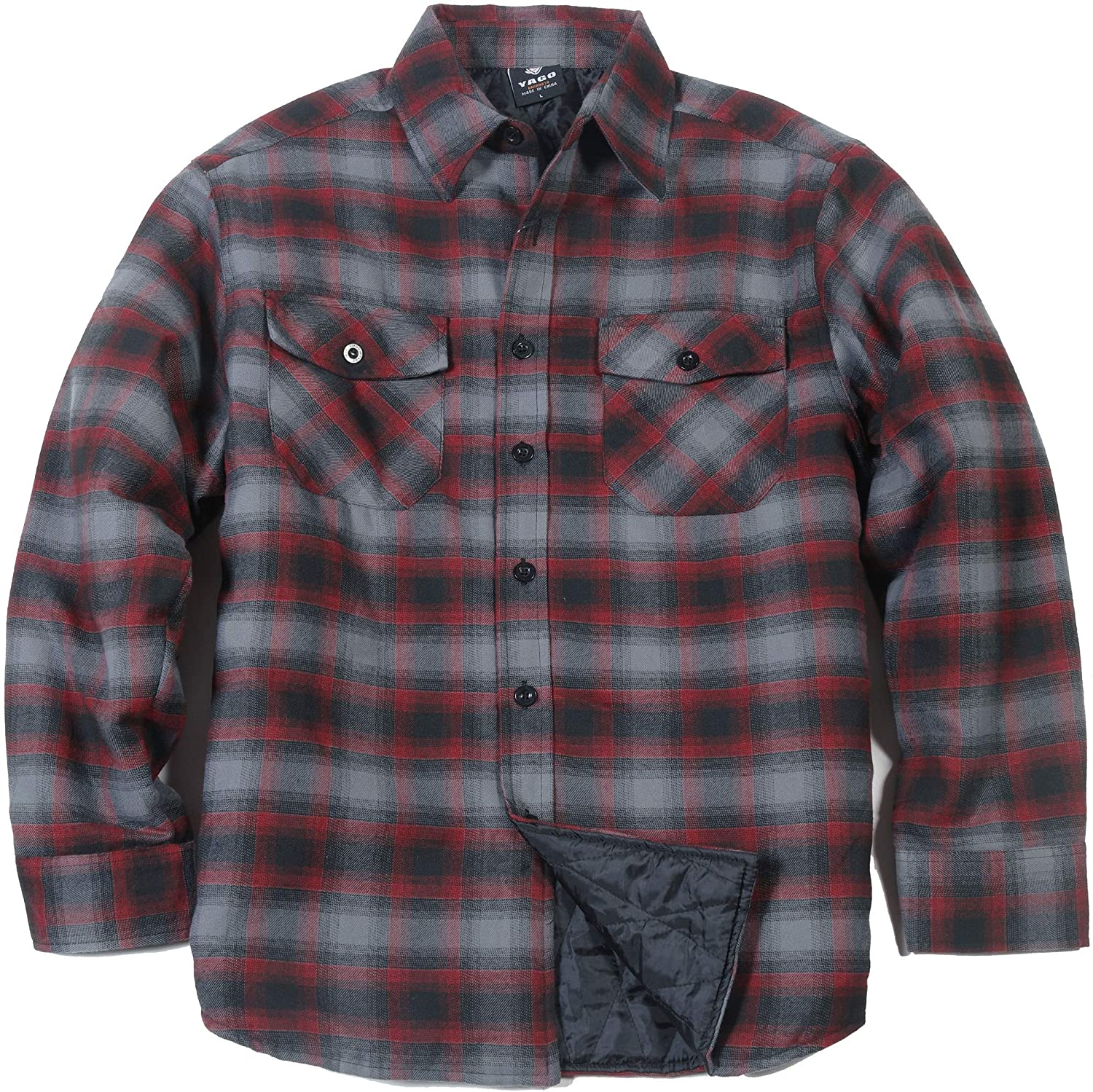 YAGO Men's Quilted Lining Button Up Plaid Flannel Shirt Jacket with ...