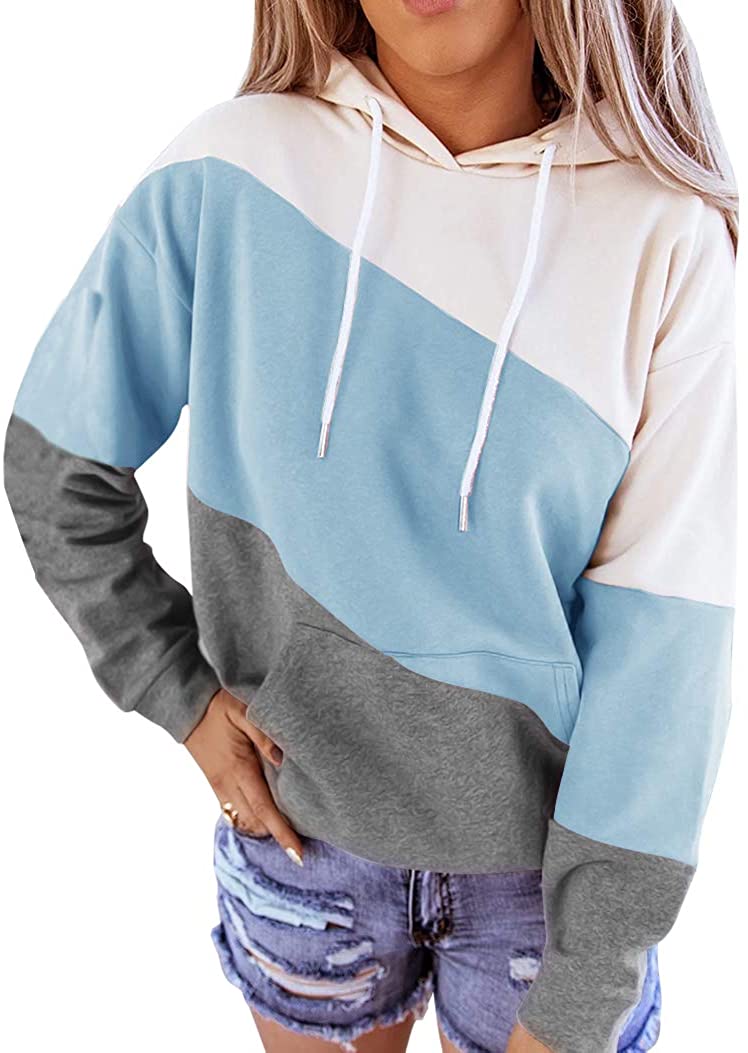 Minclouse Women's Long sleeves Color Block Hoodie Tops Cute Casual